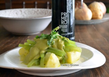 Borraja, patata y crema de judías verdes, receta paso a paso.