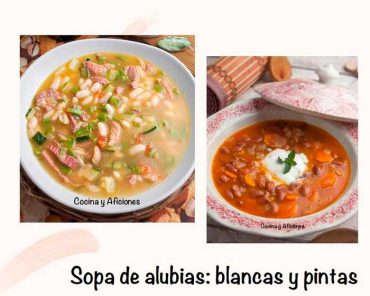 Sopa de alubias, dos recetas: blancas con lacón y pintas con vegetales.