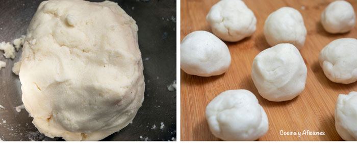 elaboracion de la arepa de carne mechada formamos bolas con la masas