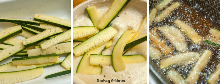 rebozando los palitos de calabacín