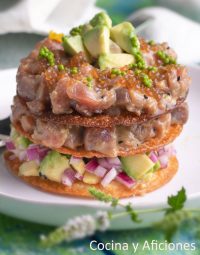 Tartar de atún con wasabi sobre oblea crujiente, una versión diferente de tan rico manjar