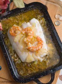 Merluza al limón con gambas, receta sencilla y deliciosa.